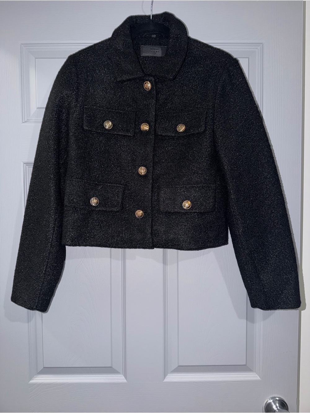 Classic Black Wool-Blend Button Front Jacket